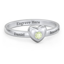 Solid Heart with Gemstone Ring
