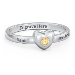 Solid Heart with Gemstone Ring