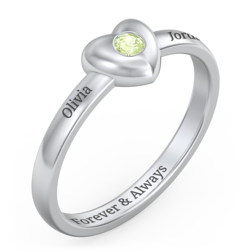 Solid Heart with Gemstone Ring