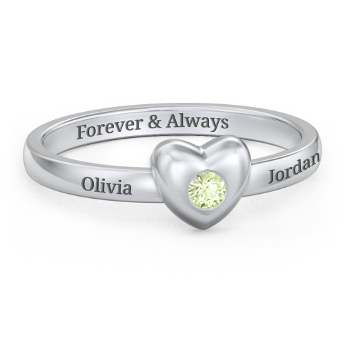 Solid Heart with Gemstone Ring