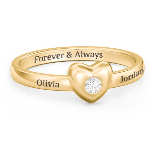 Solid Heart with Gemstone Ring – 18K Gold Plated Silver with Cubic Zirconia