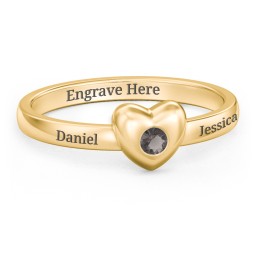 Solid Heart with Gemstone Ring in 18K Gold Plated Silver with Smokey Quartz