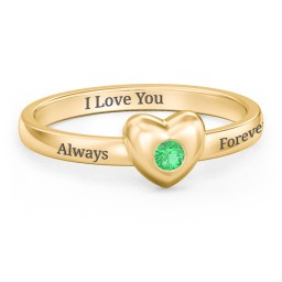 Solid Heart with Gemstone Ring in 18K Gold Plated Silver with Emerald