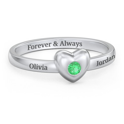 Solid Heart with Gemstone Ring – 10K White Gold with Emerald
