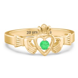 Round Stone Claddagh Ring in 18K Gold Plated Silver with Emerald