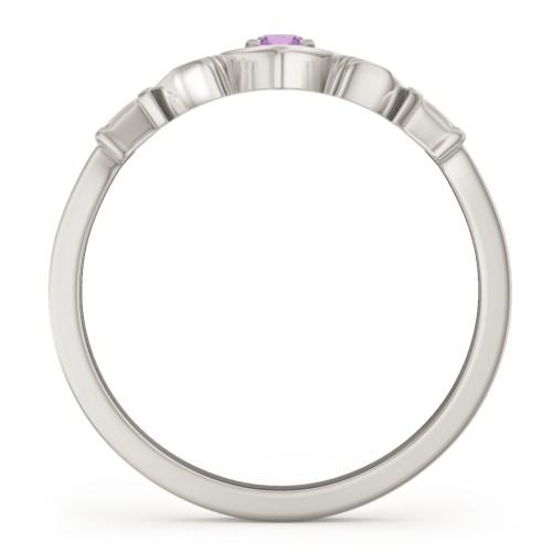 Round Stone Claddagh Ring – 10K White Gold with Amethyst