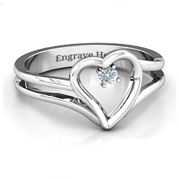 Split Shank Heart Ring in 925 Sterling Silver with Cubic Zirconia
