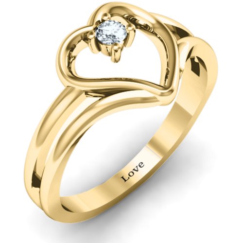 Split Shank Heart Ring – 10K Yellow Gold with Cubic Zirconia