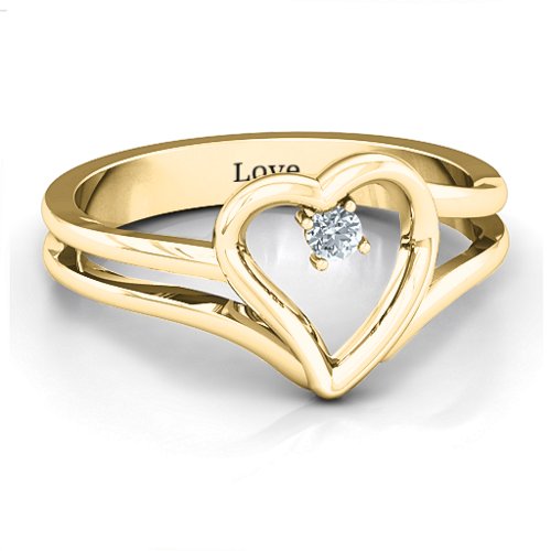 Split Shank Heart Ring – 10K Yellow Gold with Cubic Zirconia