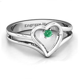 Split Shank Heart Ring in 925 Sterling Silver with Emerald