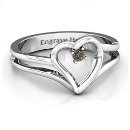 Split Shank Heart Ring in 925 Sterling Silver with Smokey Quartz