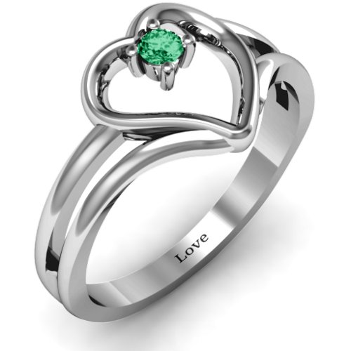 Split Shank Heart Ring – Sterling Silver with Emerald