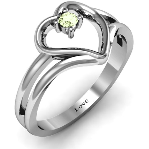 Split Shank Heart Ring – Sterling Silver with Peridot