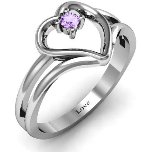 Split Shank Heart Ring – Sterling Silver with Amethyst