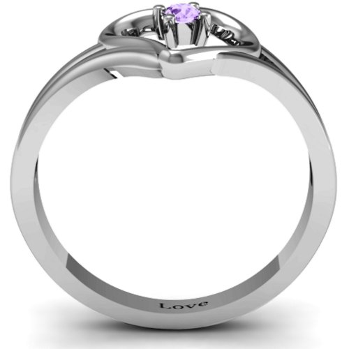Split Shank Heart Ring – Sterling Silver with Amethyst