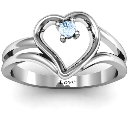 Split Shank Heart Ring – Sterling Silver with Aquamarine