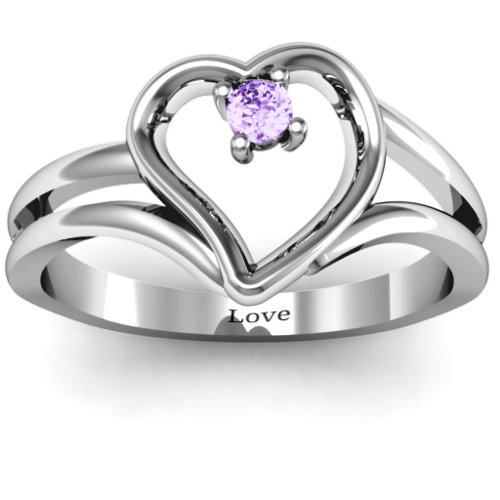 Split Shank Heart Ring – Sterling Silver with Amethyst