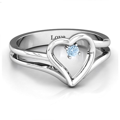 Split Shank Heart Ring – Sterling Silver with Aquamarine