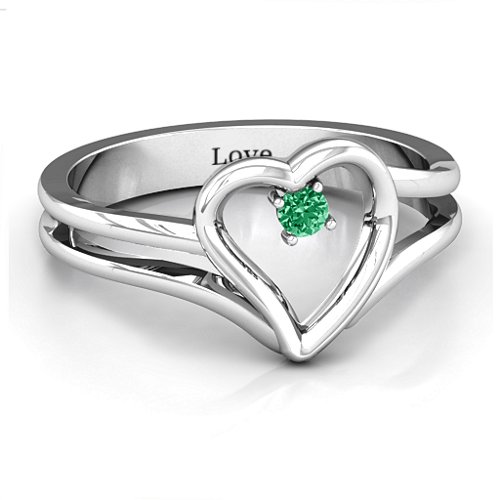 Split Shank Heart Ring – Sterling Silver with Emerald