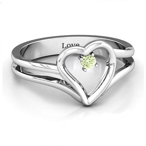 Split Shank Heart Ring – Sterling Silver with Peridot