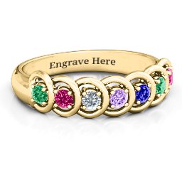 6 to 9 Stones in Halo Ring in 10K Solid Yellow Gold with Emerald, Ruby, Cubic Zirconia, Amethyst, and Blue Sapphire