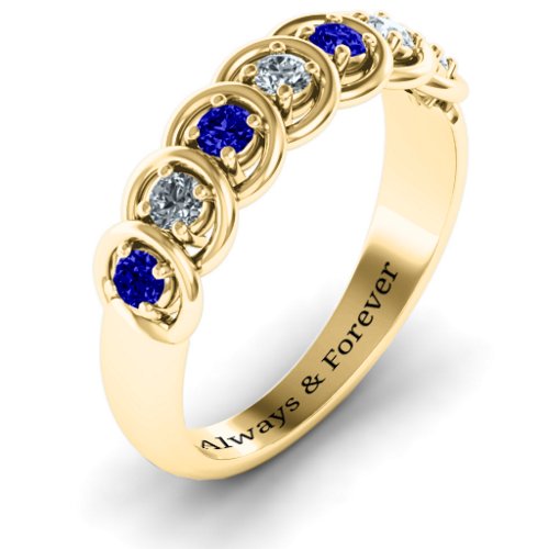 6 to 9 Stones in Halo Ring – 10K Yellow Gold with Blue Sapphire and Cubic Zirconia