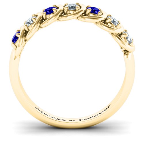 6 to 9 Stones in Halo Ring – 10K Yellow Gold with Blue Sapphire and Cubic Zirconia