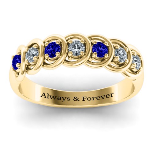 6 to 9 Stones in Halo Ring – 10K Yellow Gold with Blue Sapphire and Cubic Zirconia
