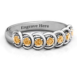 6 to 9 Stones in Halo Ring in 925 Sterling Silver with Citrine and Cubic Zirconia