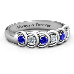 6 to 9 Stones in Halo Ring in 925 Sterling Silver with Blue Sapphire and Cubic Zirconia