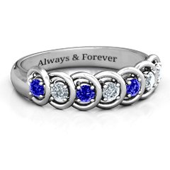 6 to 9 Stones in Halo Ring – 10K White Gold with Blue Sapphire and Cubic Zirconia