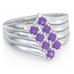 8 Stone Wave Ring in 925 Sterling Silver with Amethyst