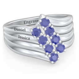 8 Stone Wave Ring in 925 Sterling Silver with Blue Sapphire