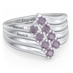 8 Stone Wave Ring in 925 Sterling Silver with Alexandrite
