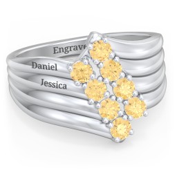 8 Stone Wave Ring in 925 Sterling Silver with Citrine