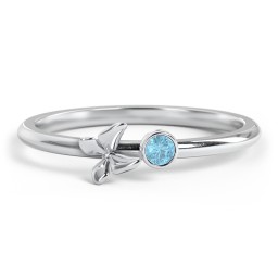 Stacking Butterfly Ring with Bezeled Gemstone in 925 Sterling Silver with Blue Topaz