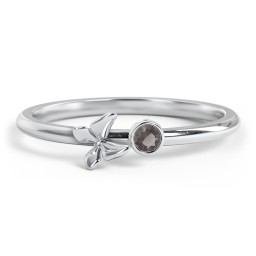 Stacking Butterfly Ring with Bezeled Gemstone in 925 Sterling Silver with Smokey Quartz