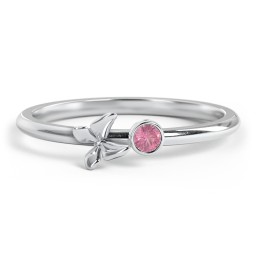 Stacking Butterfly Ring with Bezeled Gemstone in 925 Sterling Silver with Pink Tourmaline