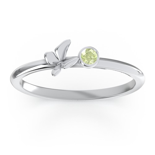 Stacking Butterfly Ring with Bezeled Gemstone – Sterling Silver with Peridot