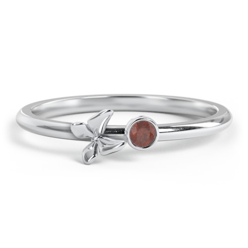 Stacking Butterfly Ring with Bezeled Gemstone – Sterling Silver with Garnet