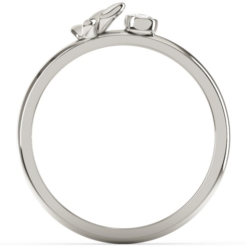 Stacking Butterfly Ring with Bezeled Gemstone – 10K White Gold with Cubic Zirconia