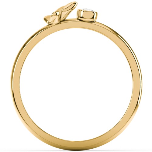 Stacking Butterfly Ring with Bezeled Gemstone – 10K Yellow Gold with Cubic Zirconia