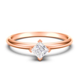 Stacking Ring with Compass Set Princess Gemstone in 10K Solid Rose Gold
