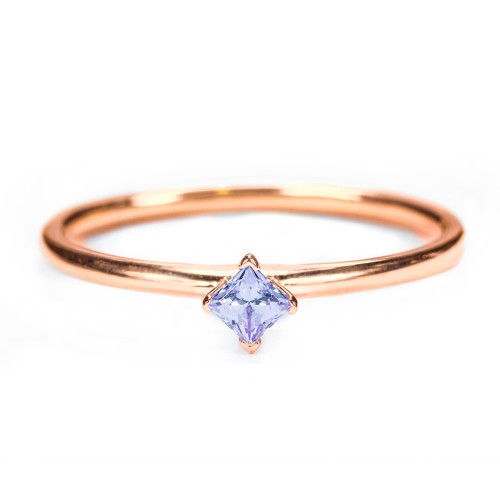 Stacking Ring with Compass Set Princess Gemstone – 10K Rose Gold with Cubic Zirconia