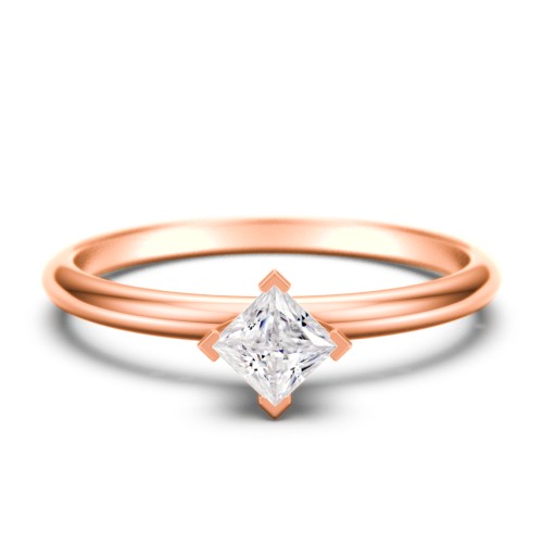 Stacking Ring with Compass Set Princess Gemstone – 10K Rose Gold with Cubic Zirconia