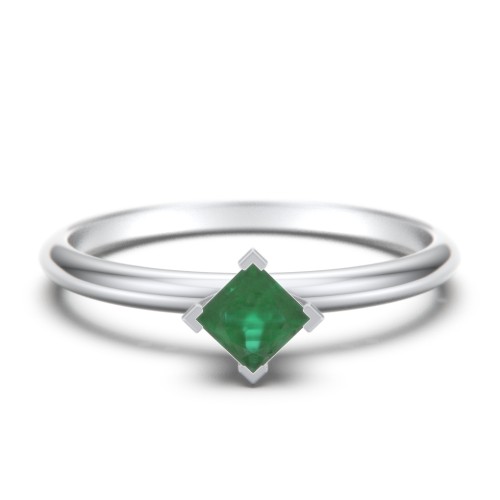 Stacking Ring with Compass Set Princess Gemstone – Sterling Silver with Emerald