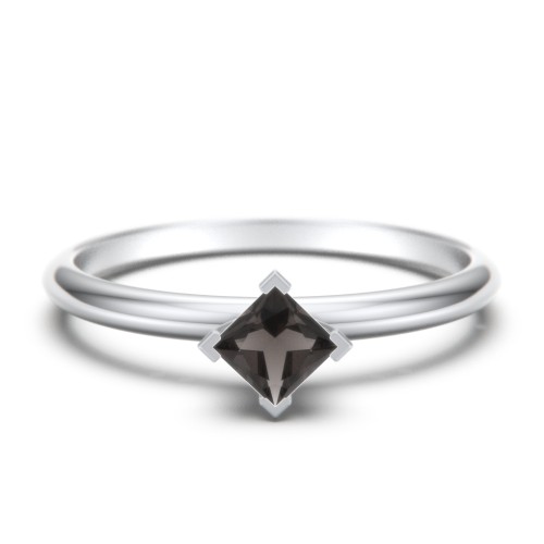 Stacking Ring with Compass Set Princess Gemstone – Sterling Silver with Smokey Quartz