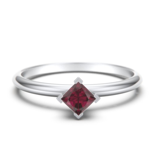 Stacking Ring with Compass Set Princess Gemstone – Sterling Silver with Ruby