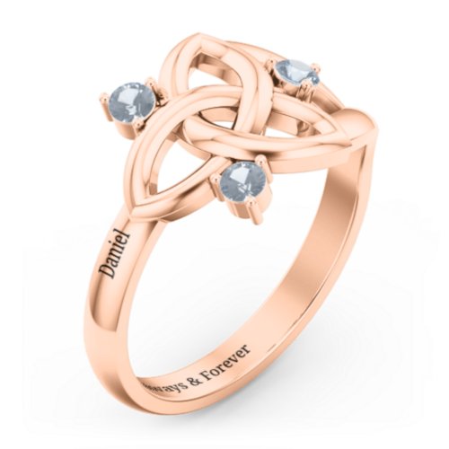 Siobhán Celtic Knot Ring – 10K Rose Gold with Aquamarine