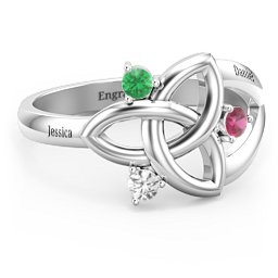 Siobhán Celtic Knot Ring in 925 Sterling Silver with Emerald, Ruby, and Cubic Zirconia
